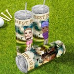 Gepersonaliseerde Cartoon Golfkarakter 20 oz Skinny Tumbler met Naam en Rietje Sport Accessoire Verjaardagscadeau voor Golfliefhebber