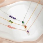 Personalisierte Wasser Tropfen Geburtsstein Sideway Name Halskette Zierlich Schmuck Geburtstag Jahrestag Muttertag Geschenk für Frauen