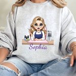 Personalized Cute Cartoon Manicurist Character T-shirt Sweatshirt Hoodie with Name Birthday Beauty Salon Opening Gift for Nail Technicians