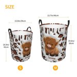 Personalized Cute Highland Cow Waterproof Laundry Storage Basket with Name and Handle Nursery Decor Birthday Housewarming Gift for Kids Family