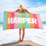 Personalized Colorful Classic Stripe Oversized Quick Dry Beach Towel with Name Travel Essentials Summer Holiday Party Gift for Family Friends