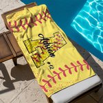 Personalized Baseball Faux Sequins Quick Drying Beach Towel with Name and Number Game Day Birthday Gift for Baseball Lovers