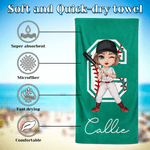 Henkilökohtainen Cartoon Baseball Tennis Character Quick Dry Ylimitoitettu rantapyyhe, jossa on nimi ja alkukirjaimet Kesäloma-allasjuhlalahja urheilun ystäville