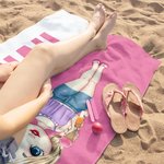 Personalized Multicolor Cartoon Character Soft Quick Dry Beach Towel with Name Travel Essential Summer Vacation Birthday Gift for Family Friends