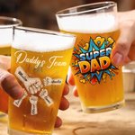 Personalized Super Dad Fist Bump 16 oz Clear Beer Glass with 1-6 Kids Names Father's Day Birthday Gift for Dad Beer Lovers