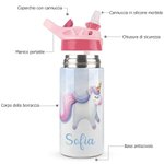 Borraccia personalizzata con nome funzione isolante con cannuccia in silicone e manico regalo di Natale o compleanno per bambine