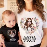 Personalized Heart Shaped Wreath Cartoon Mom and Kid Bodysuit T-shirt Set with Names Mother's Day Birthday Gift for Mom