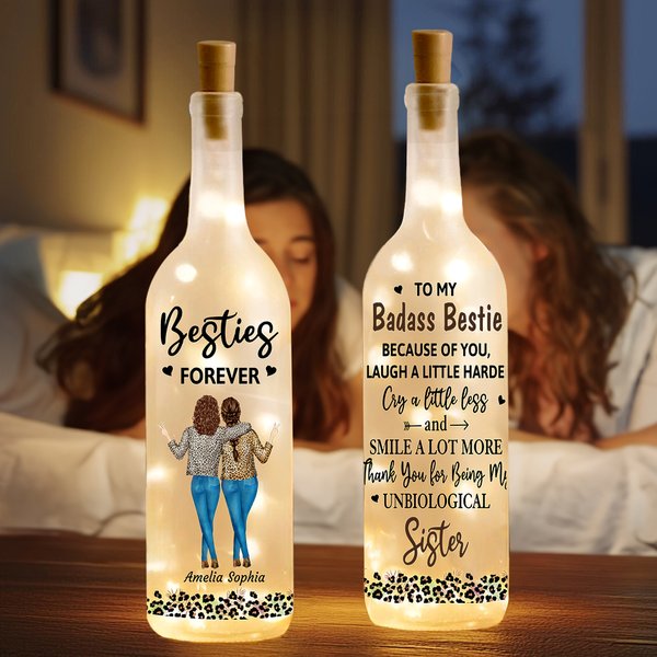 Personlig Besties Forever Leopard Print 2-4 Tecknade karaktärer LED-flasklampa med namn Bachelorette Party Födelsedagspresent för systrar Besties