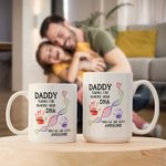 Personalized Dad Thanks For Sharing Your DNA Handprint 11 oz 15 oz Ceramic Mug with 1-6 Names and Title Father's Day Gift for Dad Grandpa