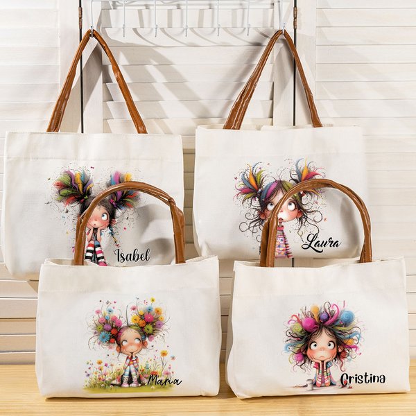 Bolsa de lona grande personalizada con nombre y asas de cuero PU accesorios de viaje regalo de cumpleaños para mujeres y niñas