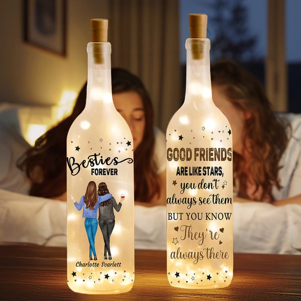 Personlig Besties Forever Star 2-4 Tecknade karaktärer LED-flasklampa med namn Bachelorette Party Födelsedagspresent för systrar Besties