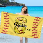 Personalized Baseball Faux Sequins Quick Drying Beach Towel with Name and Number Game Day Birthday Gift for Baseball Lovers