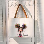 Bolsa de lona grande personalizada con nombre y asas de cuero PU accesorios de viaje regalo de cumpleaños para mujeres y niñas