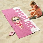Personalized Multicolor Cartoon Character Soft Quick Dry Beach Towel with Name Travel Essential Summer Vacation Birthday Gift for Family Friends