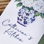 Personalisierte Hortensie Chinesisch-Stil blau und weiß Porzellan Waffel Geschirrtuch mit Text Hochzeit Braut Dusche Geschenk für sie