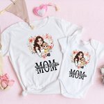 Personalized Heart Shaped Wreath Cartoon Mom and Kid Bodysuit T-shirt Set with Names Mother's Day Birthday Gift for Mom