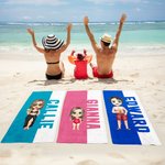 Personalized Multicolor Cartoon Character Soft Quick Dry Beach Towel with Name Travel Essential Summer Vacation Birthday Gift for Family Friends