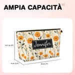 Borsa da trucco personalizzata con nome sfondo del fiore di nascita cambiabile accessorio da viaggio festa della mamma regalo per donne