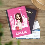 Personalized Multicolor Cartoon Character Leather Passport Holder with Name Travel Accessories Birthday Gift for Travel Lover