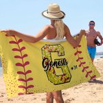 Personalized Baseball Faux Sequins Quick Drying Beach Towel with Name and Number Game Day Birthday Gift for Baseball Lovers