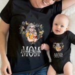 Personalized Heart Shaped Wreath Cartoon Mom and Kid Bodysuit T-shirt Set with Names Mother's Day Birthday Gift for Mom