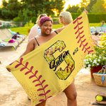 Personalized Baseball Faux Sequins Quick Drying Beach Towel with Name and Number Game Day Birthday Gift for Baseball Lovers