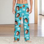 Personalized Basketball Football Face Photo Long Sleeve Soft Pajama Pants with Name and Number Daily Home Wear Birthday Gift for Ball Sports Lover