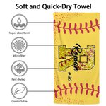 Personalized Baseball Faux Sequins Quick Drying Beach Towel with Name and Number Game Day Birthday Gift for Baseball Lovers