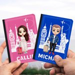 Personalized Multicolor Cartoon Character Leather Passport Holder with Name Travel Accessories Birthday Gift for Travel Lover