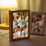 Henkilökohtainen 1-4 kuvaa Faux Wood Grain LED-valokuvakehys peili kolmivärinen himmennys vuosipäivä syntymäpäivä lomalahja pariskunnille perheille ystäville