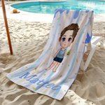 Asciugamano da spiaggia personalizzato ad asciugatura rapida con nome e bambino in stile cartone animato regalo per vacanze estive per ragazzi