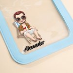Personalized Summer Beach Cartoon Character Waterproof Phone Pouch with Name and Lanyard Water Activities Accessories Birthday Gift for Family Friends
