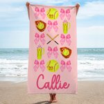 Personalized Coquette Bow Softball Baseball Oversized Quick Dry Beach Towel with Name Summer Vacation Accessory Birthday Gift for Sports Lover Girls