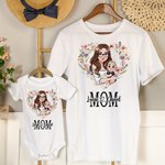 Personalized Heart Shaped Wreath Cartoon Mom and Kid Bodysuit T-shirt Set with Names Mother's Day Birthday Gift for Mom