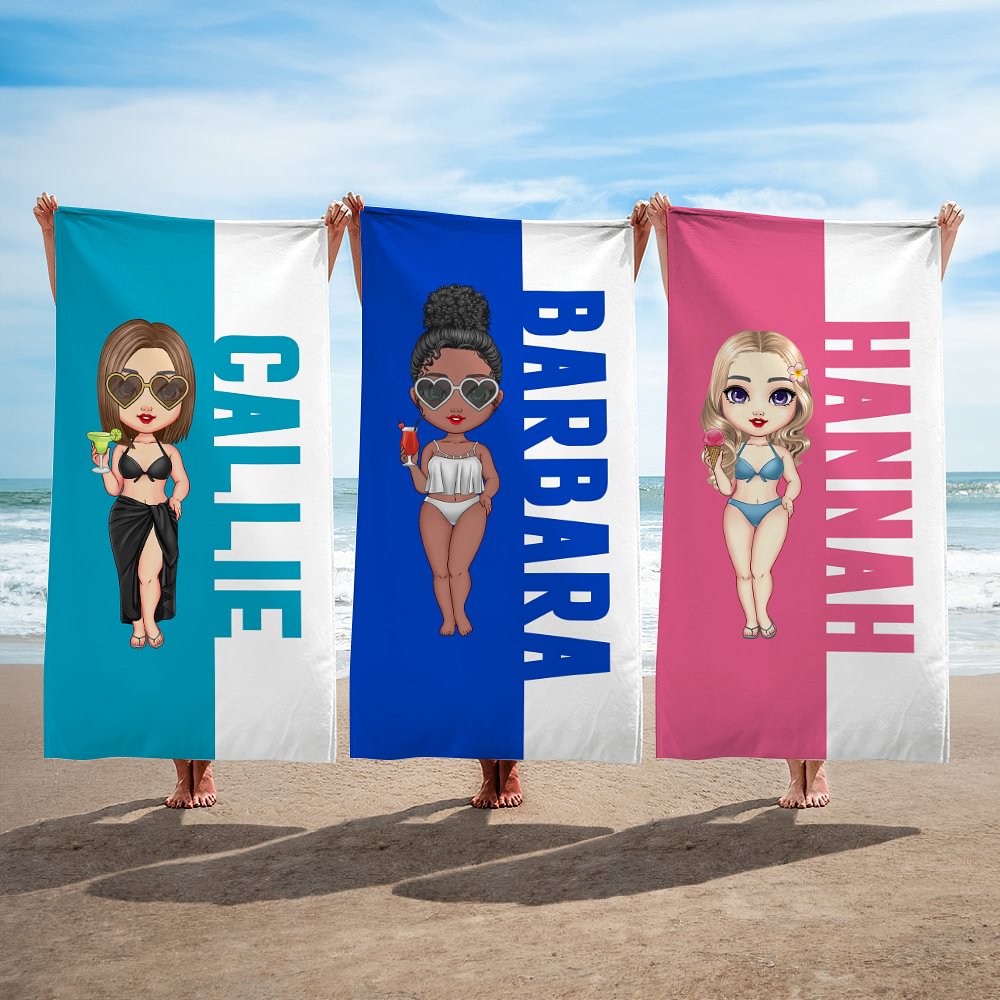 Serviette de Plage Personnalisée avec Personnage de Dessin Animé et Nom Accessoire de Voyage Essentiel Cadeau d'Anniversaire Été pour Famille et Amis