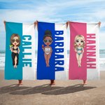 Personalized Multicolor Cartoon Character Soft Quick Dry Beach Towel with Name Travel Essential Summer Vacation Birthday Gift for Family Friends