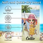 Personalised Cartoon Character Quick Dry Oversized Beach Towel with Name Summer Holiday Essentials Beach Party Birthday Gift for for Family Friends
