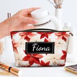 Borsa da trucco personalizzata con nome sfondo del fiore di nascita cambiabile accessorio da viaggio festa della mamma regalo per donne