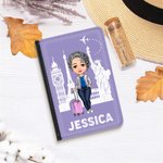 Personalized Multicolor Cartoon Character Leather Passport Holder with Name Travel Accessories Birthday Gift for Travel Lover