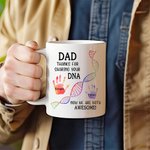 Personalized Dad Thanks For Sharing Your DNA Handprint 11 oz 15 oz Ceramic Mug with 1-6 Names and Title Father's Day Gift for Dad Grandpa