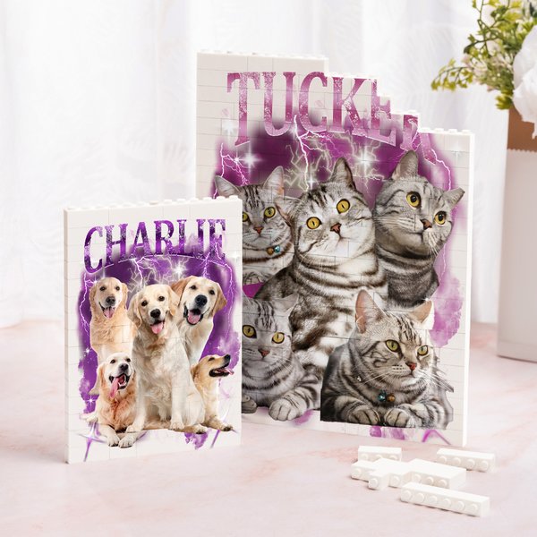 Personalized Multicolour Vintage Bootleg Pets Photos Brick Puzzles with Name Home Decor Keepsake Birthday Gift for Pet Lover