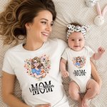 Personalized Heart Shaped Wreath Cartoon Mom and Kid Bodysuit T-shirt Set with Names Mother's Day Birthday Gift for Mom