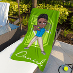 Henkilökohtainen Cartoon Baseball Tennis Character Quick Dry Ylimitoitettu rantapyyhe, jossa on nimi ja alkukirjaimet Kesäloma-allasjuhlalahja urheilun ystäville