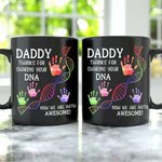 Personalized Dad Thanks For Sharing Your DNA Handprint 11 oz 15 oz Ceramic Mug with 1-6 Names and Title Father's Day Gift for Dad Grandpa