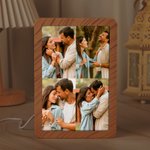 Henkilökohtainen 1-4 kuvaa Faux Wood Grain LED-valokuvakehys peili kolmivärinen himmennys vuosipäivä syntymäpäivä lomalahja pariskunnille perheille ystäville