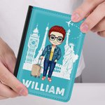 Personalized Multicolor Cartoon Character Leather Passport Holder with Name Travel Accessories Birthday Gift for Travel Lover