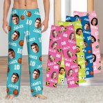 Personalized Basketball Football Face Photo Long Sleeve Soft Pajama Pants with Name and Number Daily Home Wear Birthday Gift for Ball Sports Lover