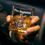 Personalized The Dogfather 3D Cartoon 10 oz Whiskey Glass with Name and 1-4 Dogs Father's Day Birthday Gift for Dog Owners Wine Lovers