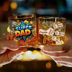 Personalized Super Dad Fist Bump 10 oz Rock Whiskey Glass with 2-7 Names Home Kitchen Accessories Father's Day Birthday Gift for Dad Wine Lovers