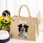 Personalized 1-3 Cute 3D Cartoon Dogs Large Jute Tote Bag with Names Travel Essential Birthday Gift for Women Pet Lovers